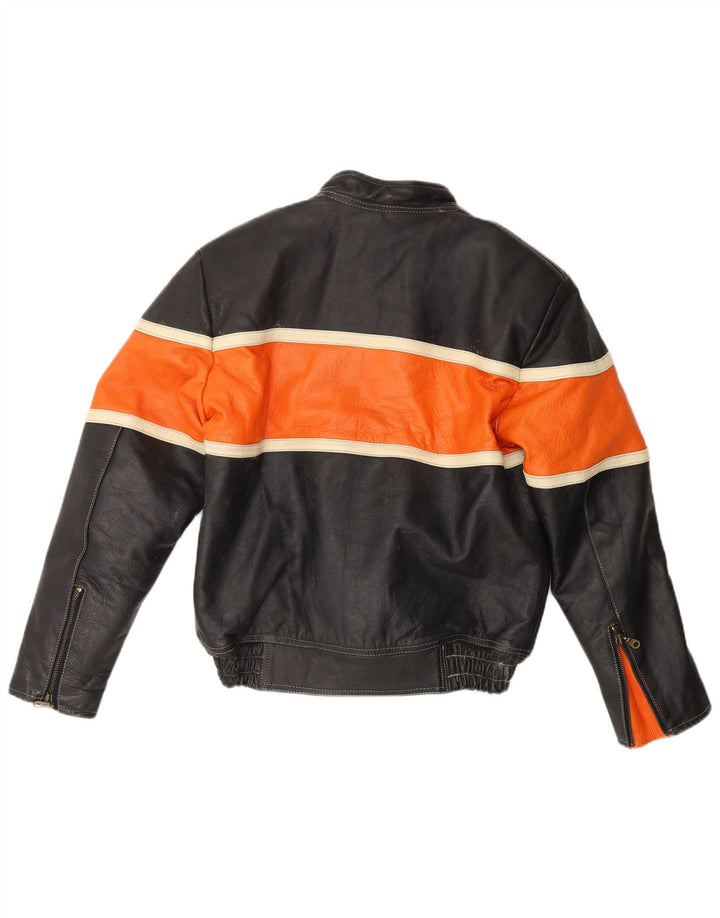 Vintage Herre Læder Biker Jacket UK 38 Medium Sort Colourblock Læder