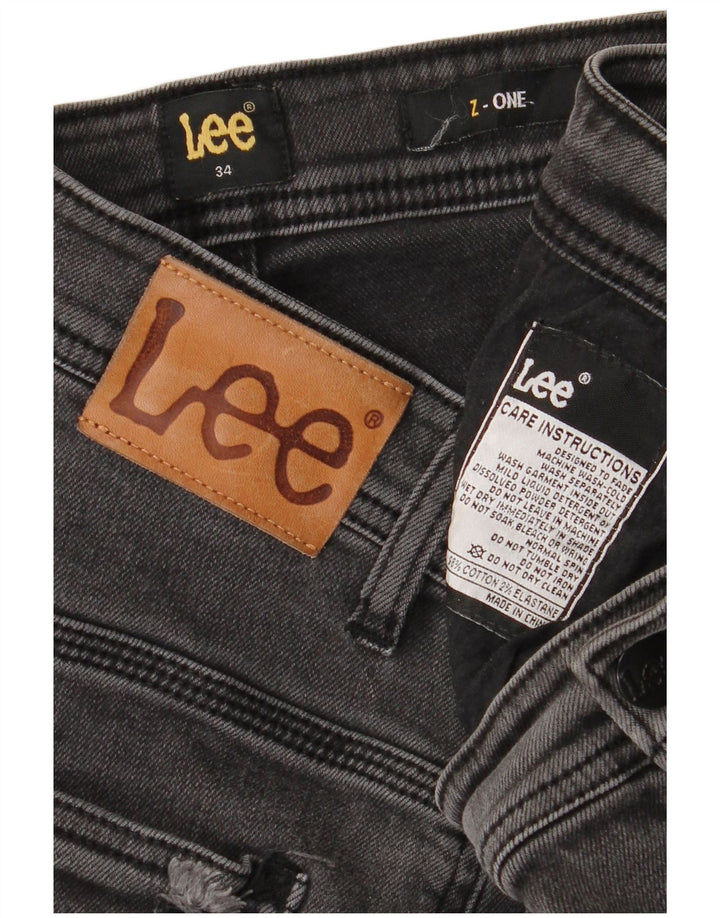Lee Mens Distressed Skinny Jeans W34 L30 Grå Bomuld