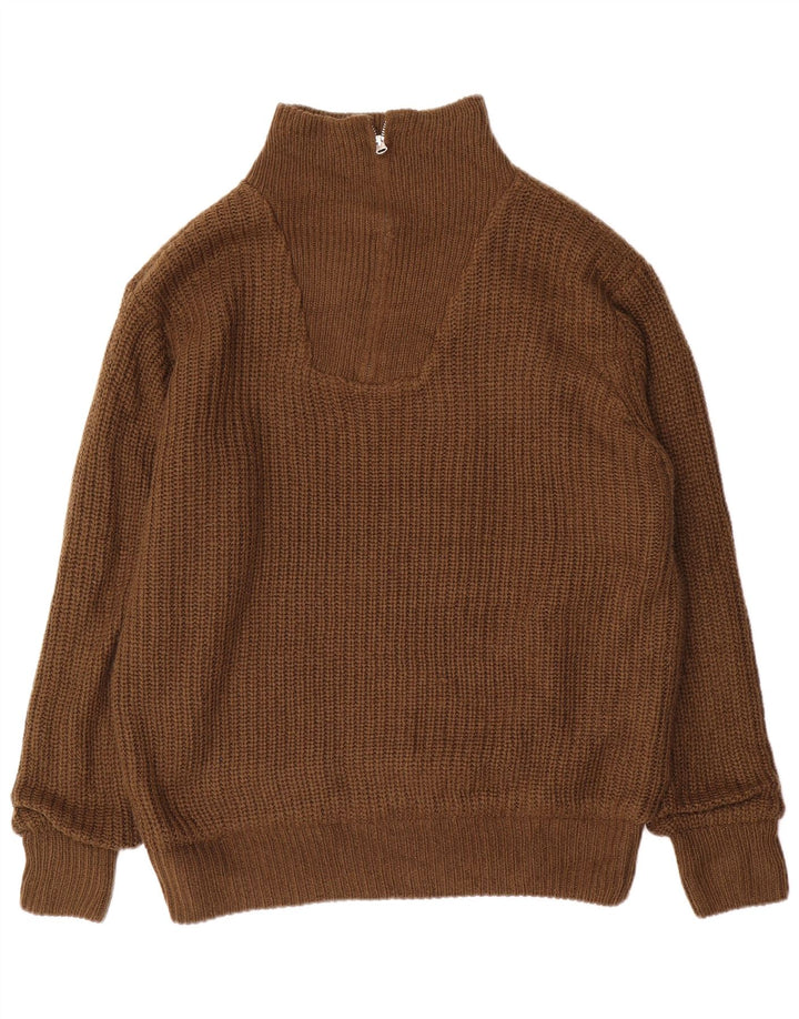 VINTAGE trøje med lynlås til mænd IT 52/54 Stor brun polyakryl