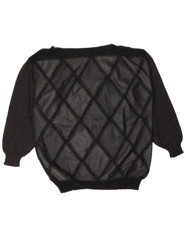 Vintage Dame Boat Neck Jumper Sweater UK 16 Stor sort læder