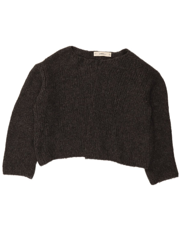 Zara Womens Crop Open Cardigan Sweater UK 16 Large Grå Akryl