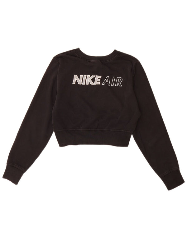 Nike Womens Crop Graphic Sweatshirt Jumper UK 10 Small Black Bomuld