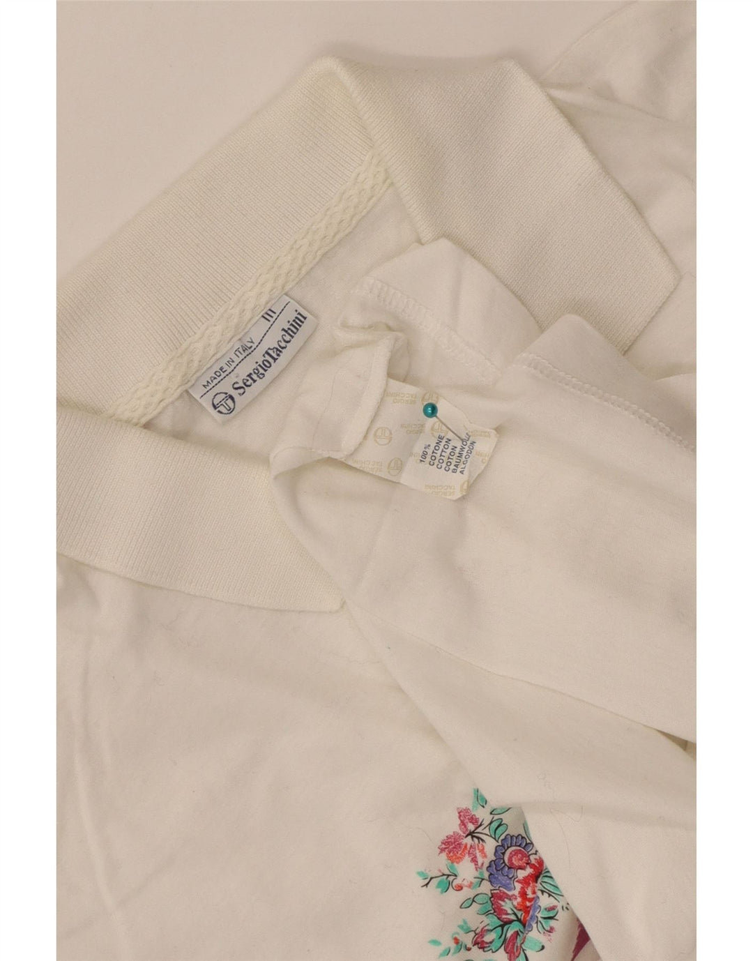Sergio Tacchini Dame Polo Shirt IT 44 Medium Hvid Stribet Bomuld