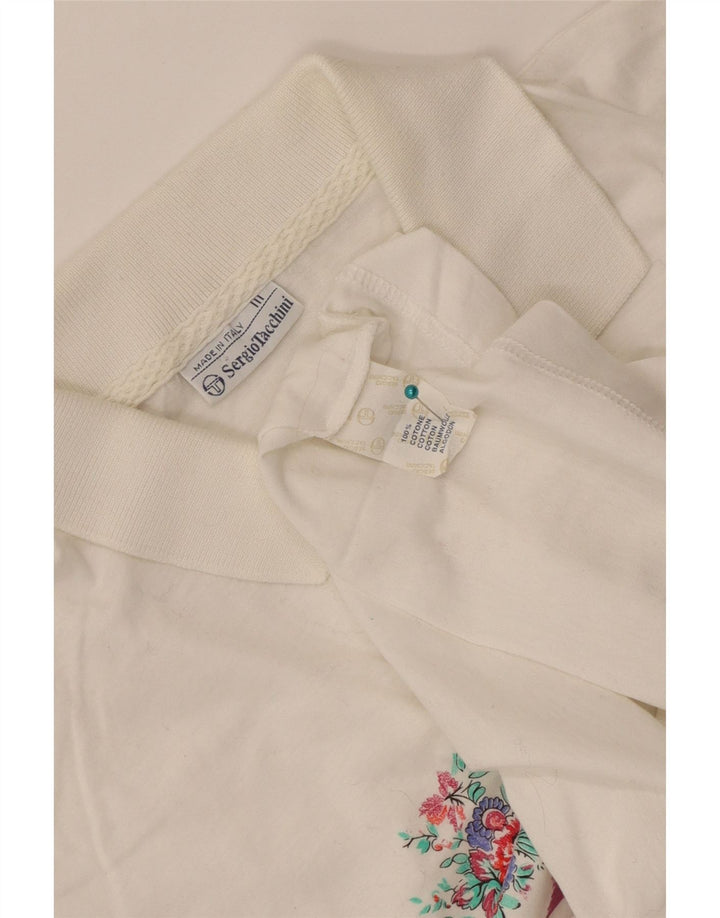Sergio Tacchini Dame Polo Shirt IT 44 Medium Hvid Stribet Bomuld
