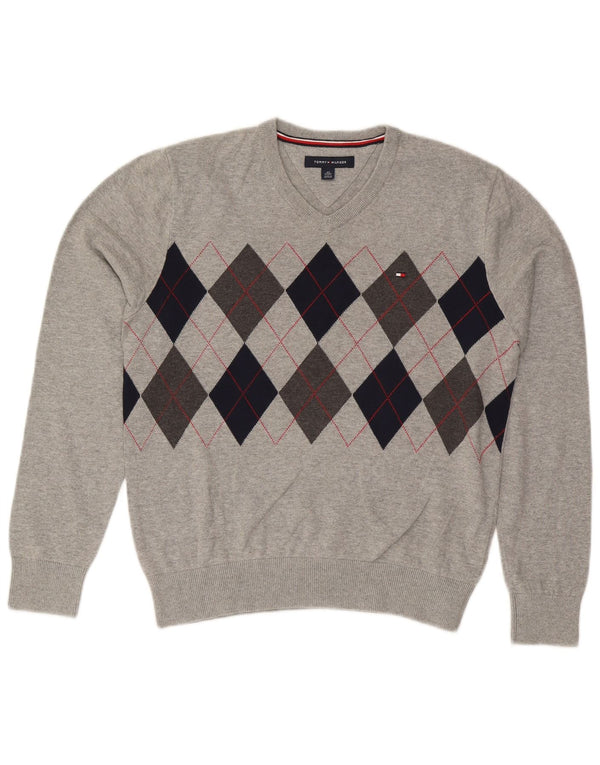 Tommy Hilfiger Dame V-hals sweater UK 6 XS Grå Argyle/Diamond