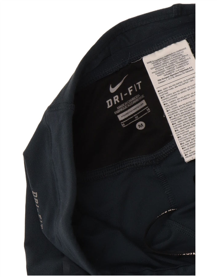 Nike Dame Dri Fit Leggings UK 12 Medium Marineblå Geometrisk Polyester