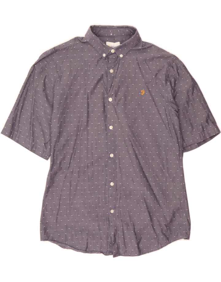 FARAH Mens Short Sleeve Shirt Large Grey Spotted Cotton Classic Vintage Farah and Second-Hand Farah from Messina Hembry 