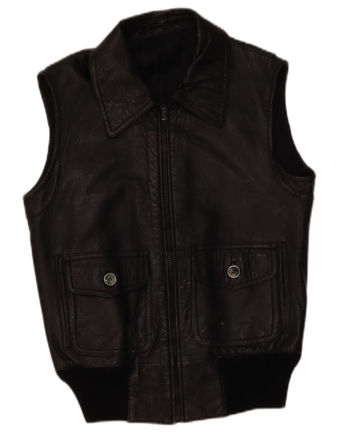 Vintage Herre Læder Gilet UK 36 Lille sort læder