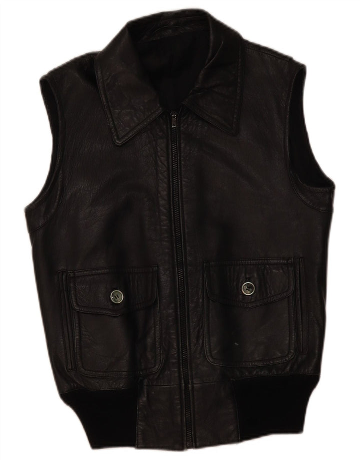 Vintage Herre Læder Gilet UK 36 Lille sort læder