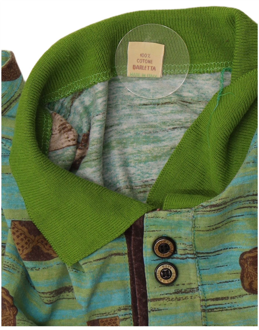 Vintage herre poloshirt IT 48 Medium Grøn geometrisk bomuld