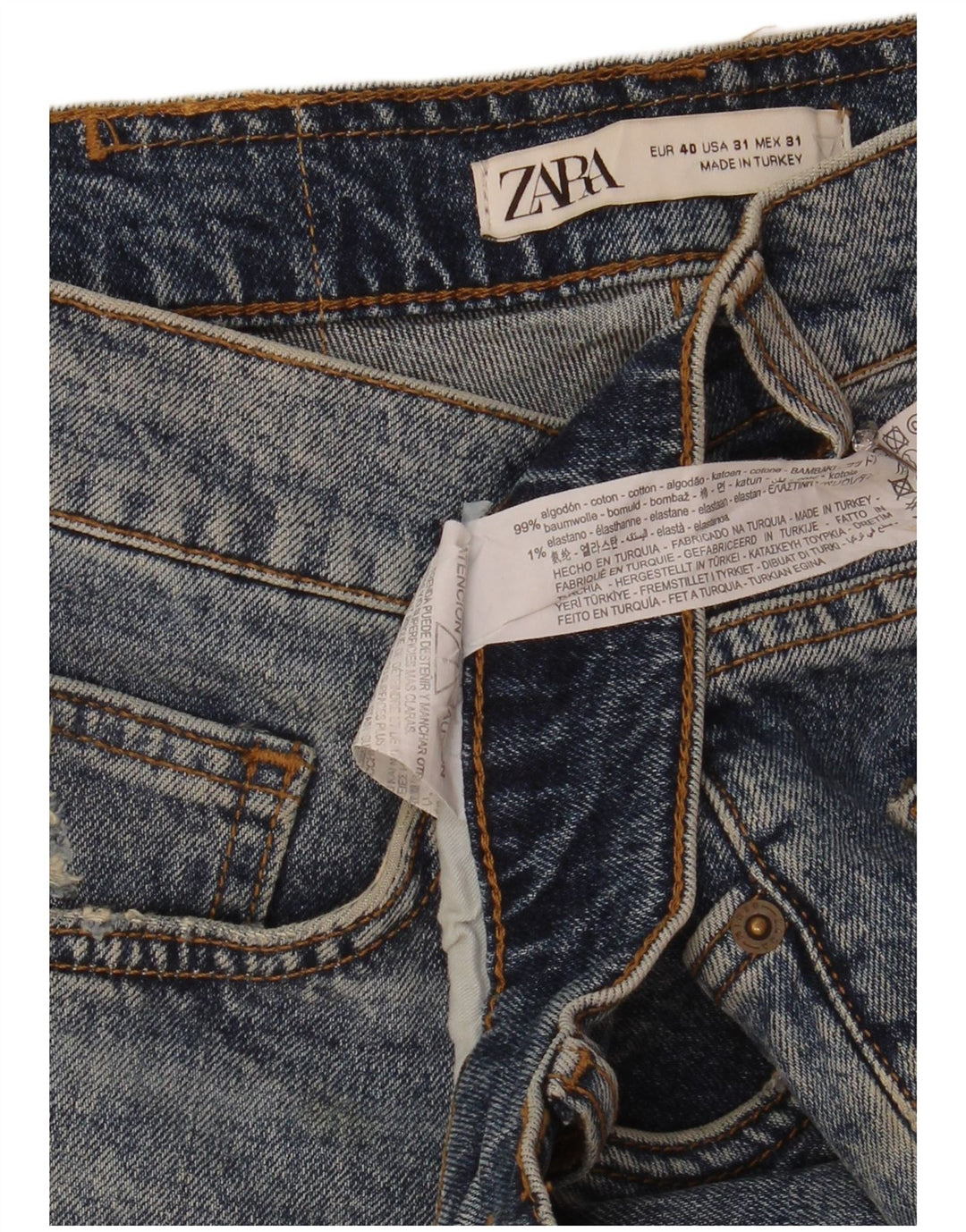 Zara Herre Distressed Denim Shorts EU 40 Medium W31 Blå Bomuld