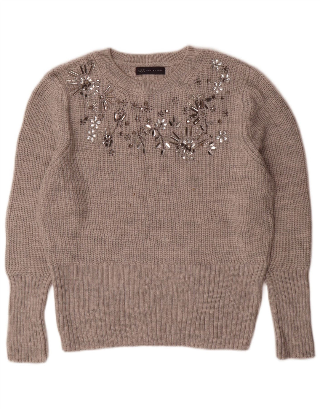 Marks & Spencer Dame sweater med rund hals DK 14 Medium Grå Akryl