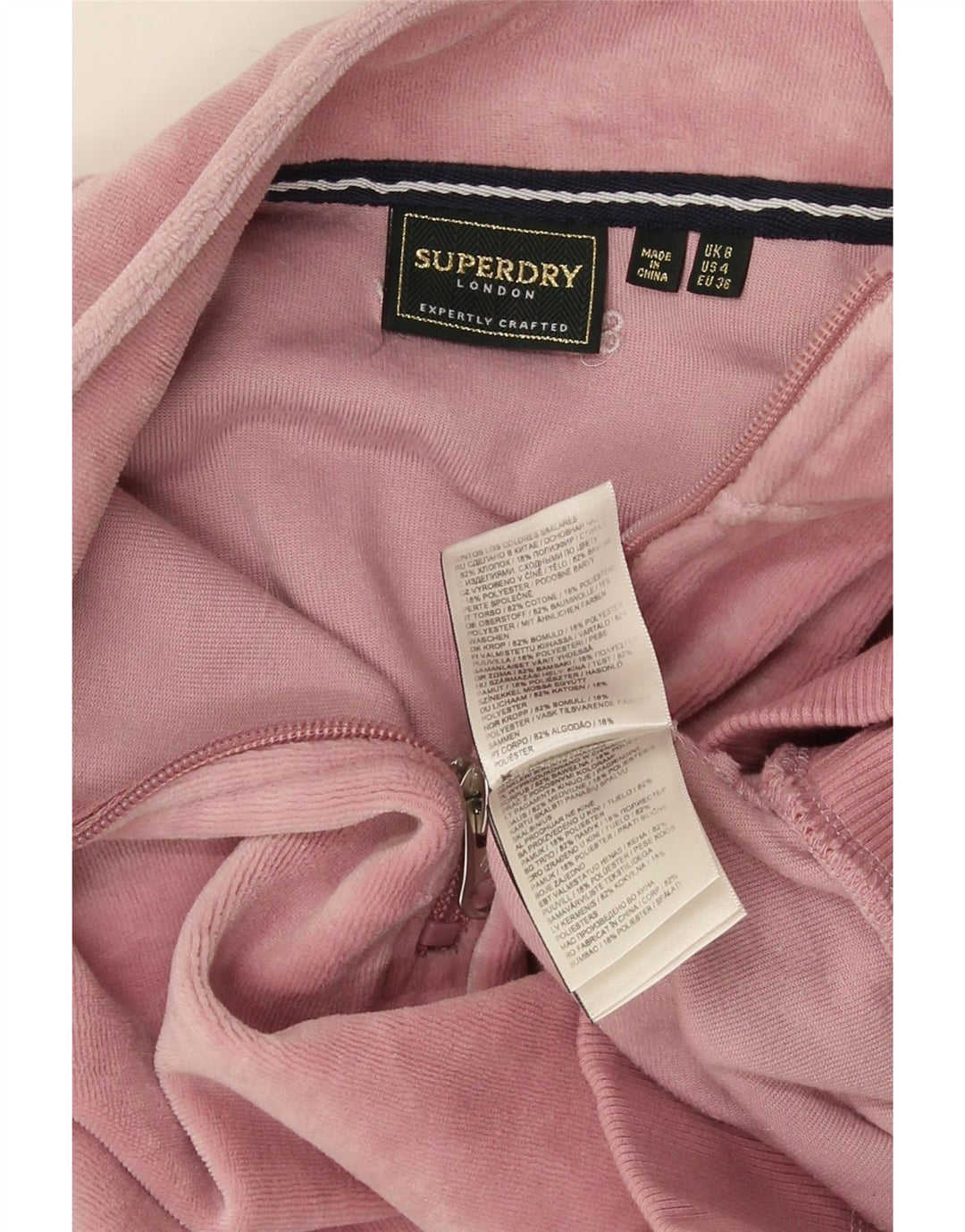 Superdry Womens Oversized Velour Zip Neck Sweatshirt Jumper UK 8 Small Pink