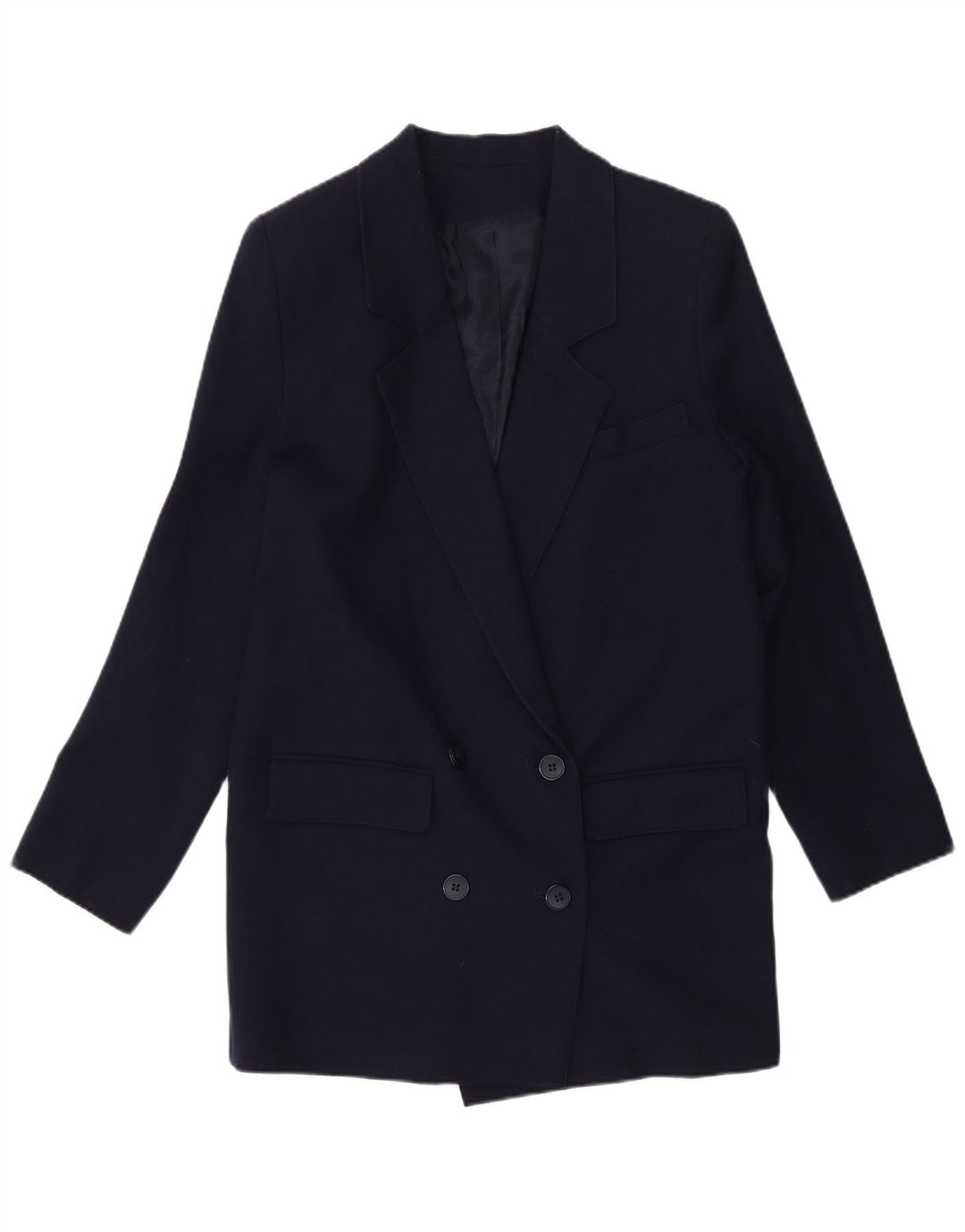Vintage Dame Dobbeltradet Blazer Jacket UK 10 Small Navy Blue