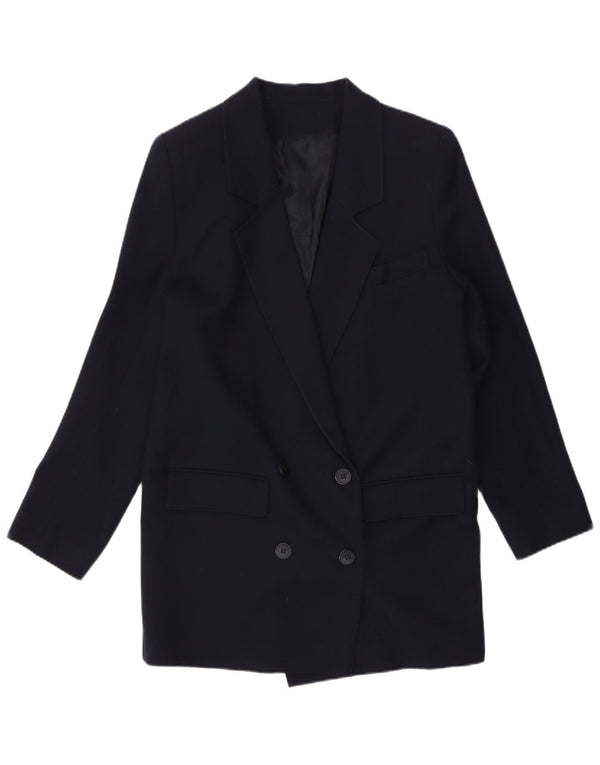 Vintage Dame Dobbeltradet Blazer Jacket UK 10 Small Navy Blue