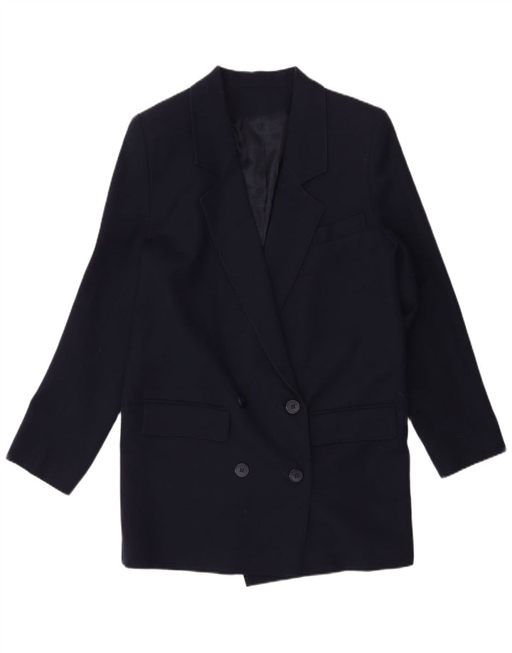 Vintage Dame Dobbeltradet Blazer Jacket UK 10 Small Navy Blue