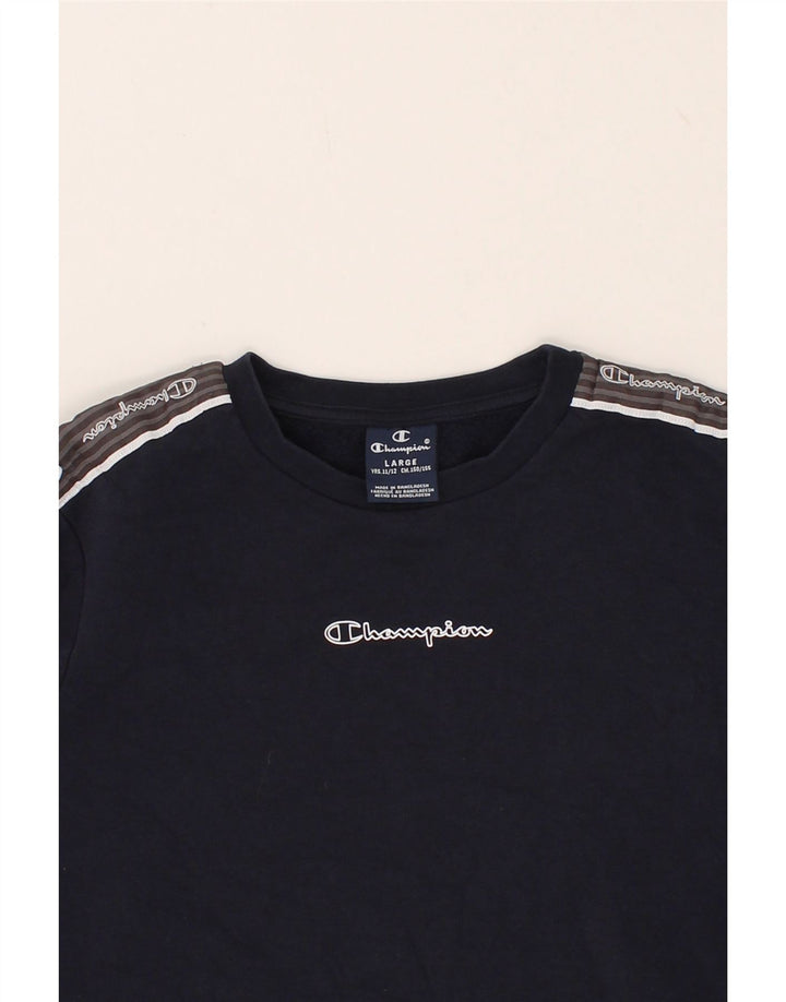 CHAMPION Boys Graphic Sweatshirt Jumper 11-12 Years Large  Navy Blue Vintage Champion and Second-Hand Champion from Messina Hembry 