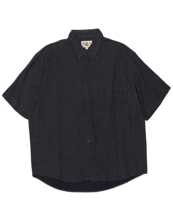Azzurra Kortærmet Herreskjorte Stor Sort Polka Dot Viscose Retro