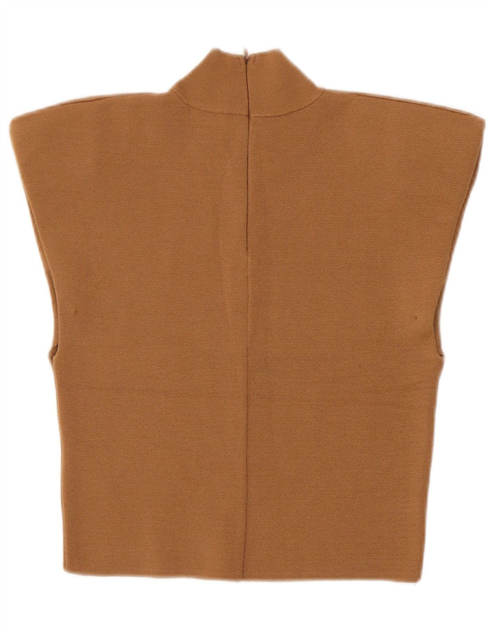 Zara Womens Crop Bluse Top UK 8 Small Brown Viscose