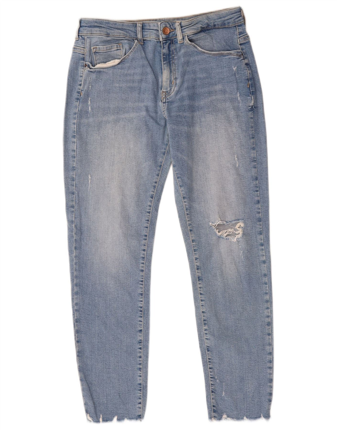 Zara Dame Distressed Cropped Jeans EU 40 Medium W30 L25 Blå Bomuld