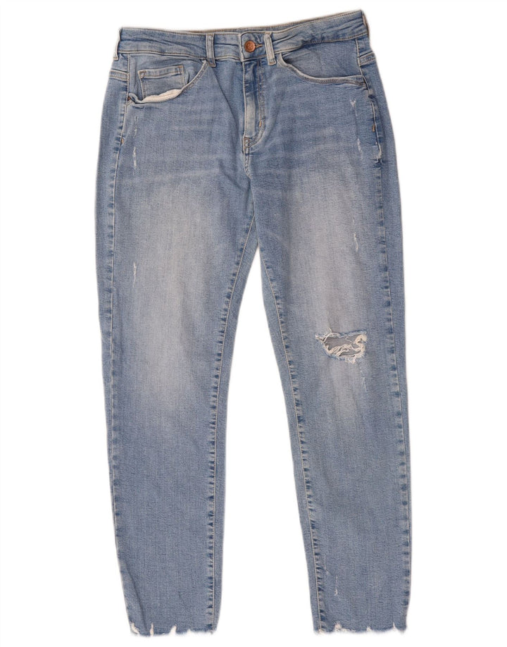 Zara Dame Distressed Cropped Jeans EU 40 Medium W30 L25 Blå Bomuld