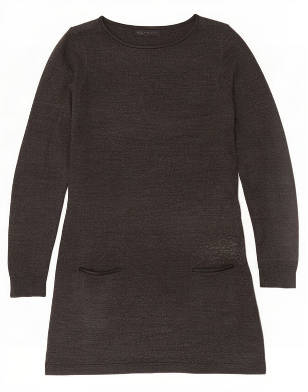 Marks & Spencer Dame Langærmet Jumper Kjole UK 12 Medium Grå Akryl