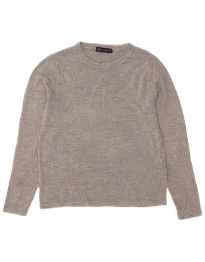 Marks & Spencer Dame Boat Neck Jumper Sweater UK 12 Medium Grå Akryl