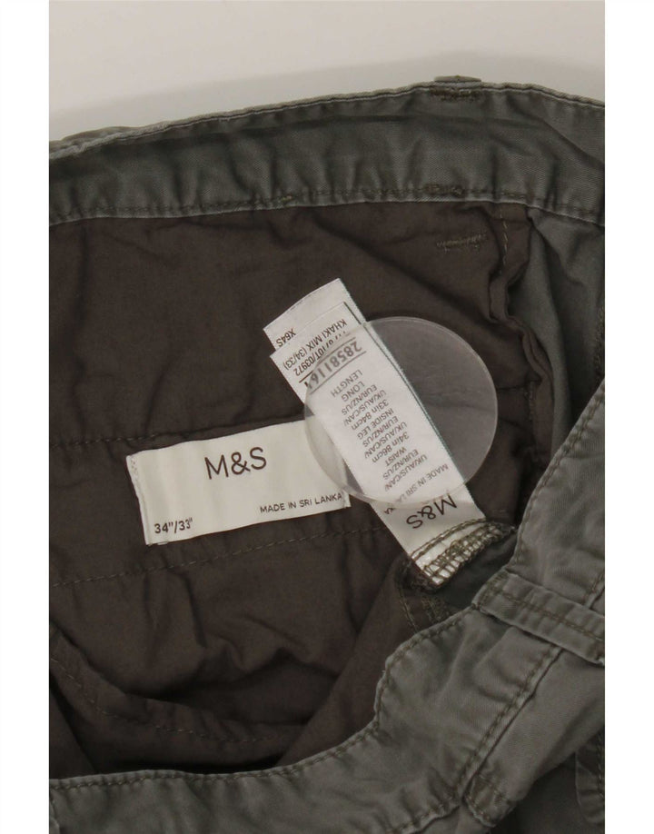 Marks & Spencer Straight Cargo bukser til mænd W34 L33 Khaki Bomuld
