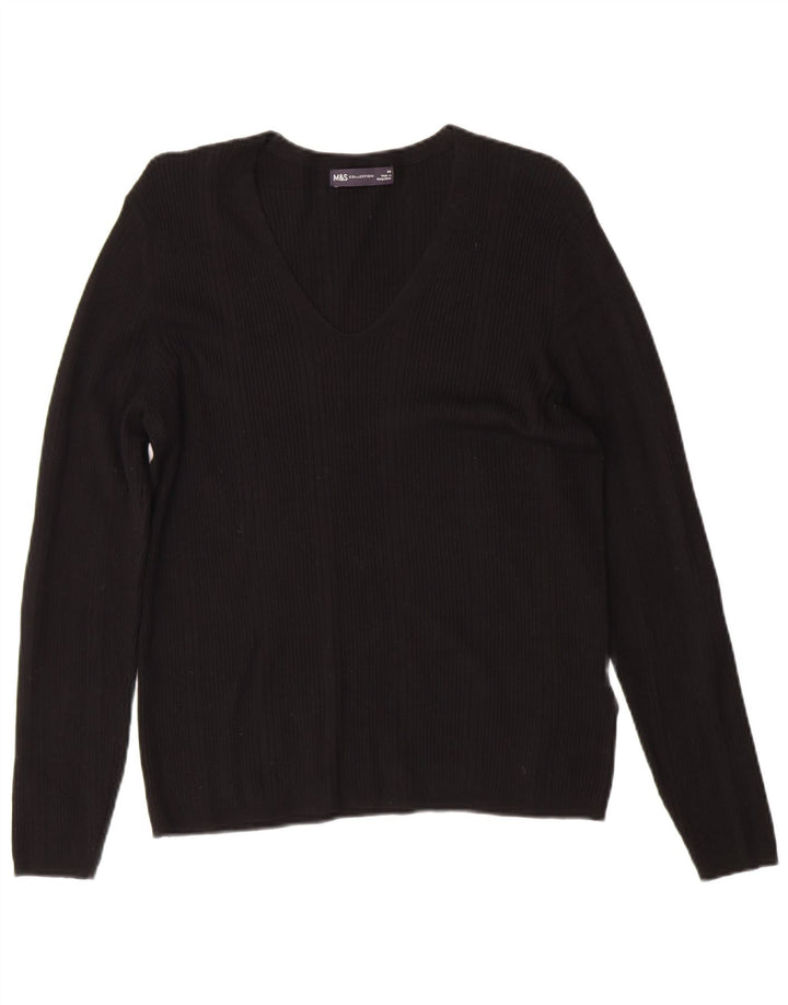 MARKS & SPENCER Womens V-Neck Jumper Sweater UK 14 Medium  Black Viscose