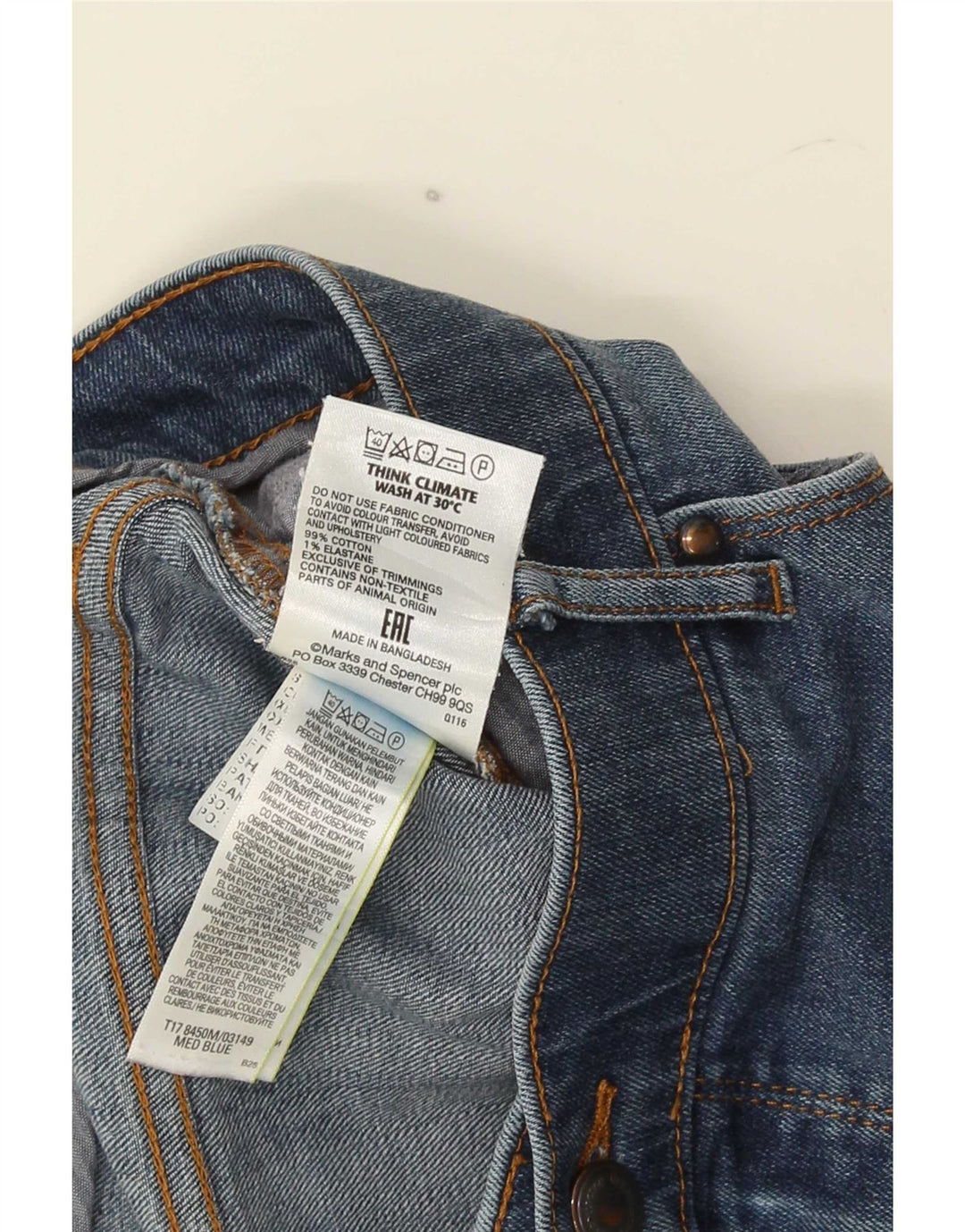 Marks & Spencer Herre Regular Fit Straight Jeans W40 L33 Blå Bomuld