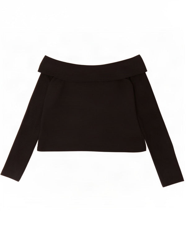 Zara Dame Trafaluc Langærmet Crop Off Shoulder Top UK 12 Medium Black