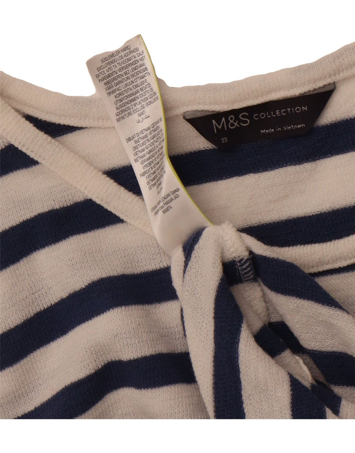 MARKS & SPENCER Womens Vest Top UK 22 3XL White Striped Cotton Vintage Marks & Spencer and Second-Hand Marks & Spencer from Messina Hembry 