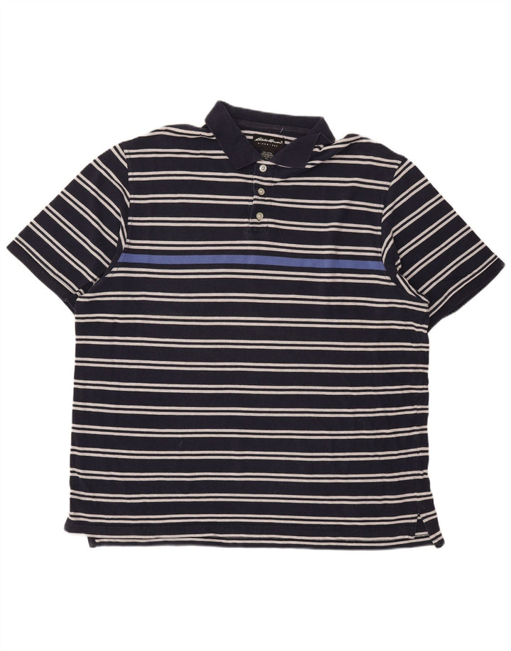 Eddie Bauer herre poloshirt 2XL marineblå stribet bomuld