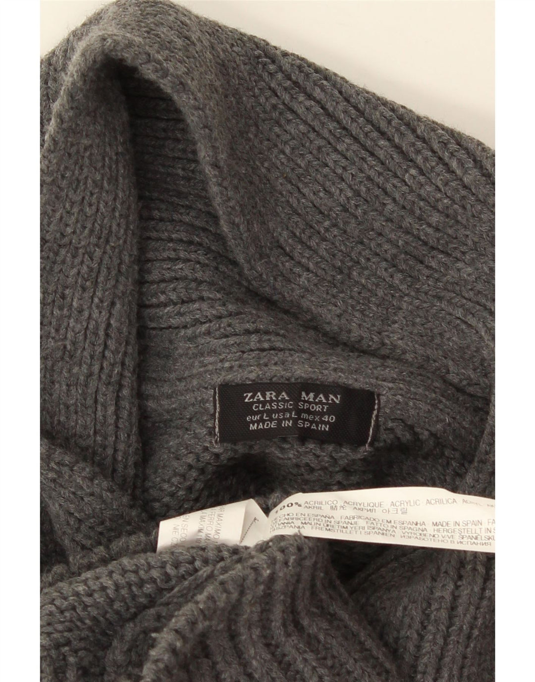 ZARA Herre Shawl Neck Jumper Sweater Stor Grå Akryl