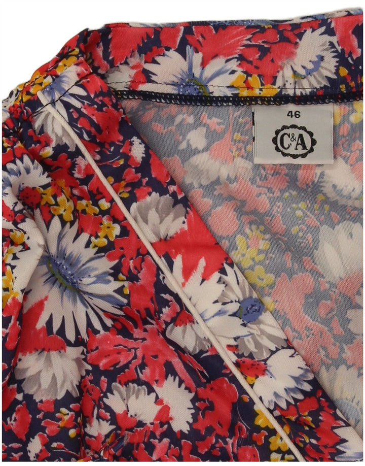C & A Dame Ærmeløs A-Line Kjole EU 46 XL Rød Blomster Polyester