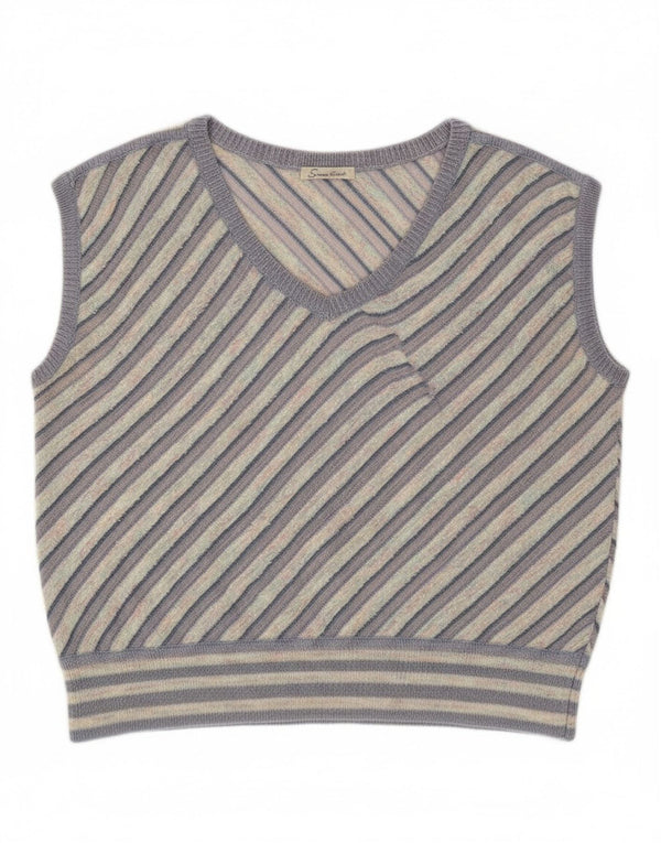 Vintage Dame Vest Tank Top UK 12 Medium Lilla Stribet