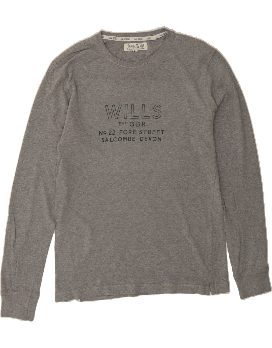 JACK WILLS Mens Graphic Top Long Sleeve Medium Grey Cotton Vintage Jack Wills and Second-Hand Jack Wills from Messina Hembry 