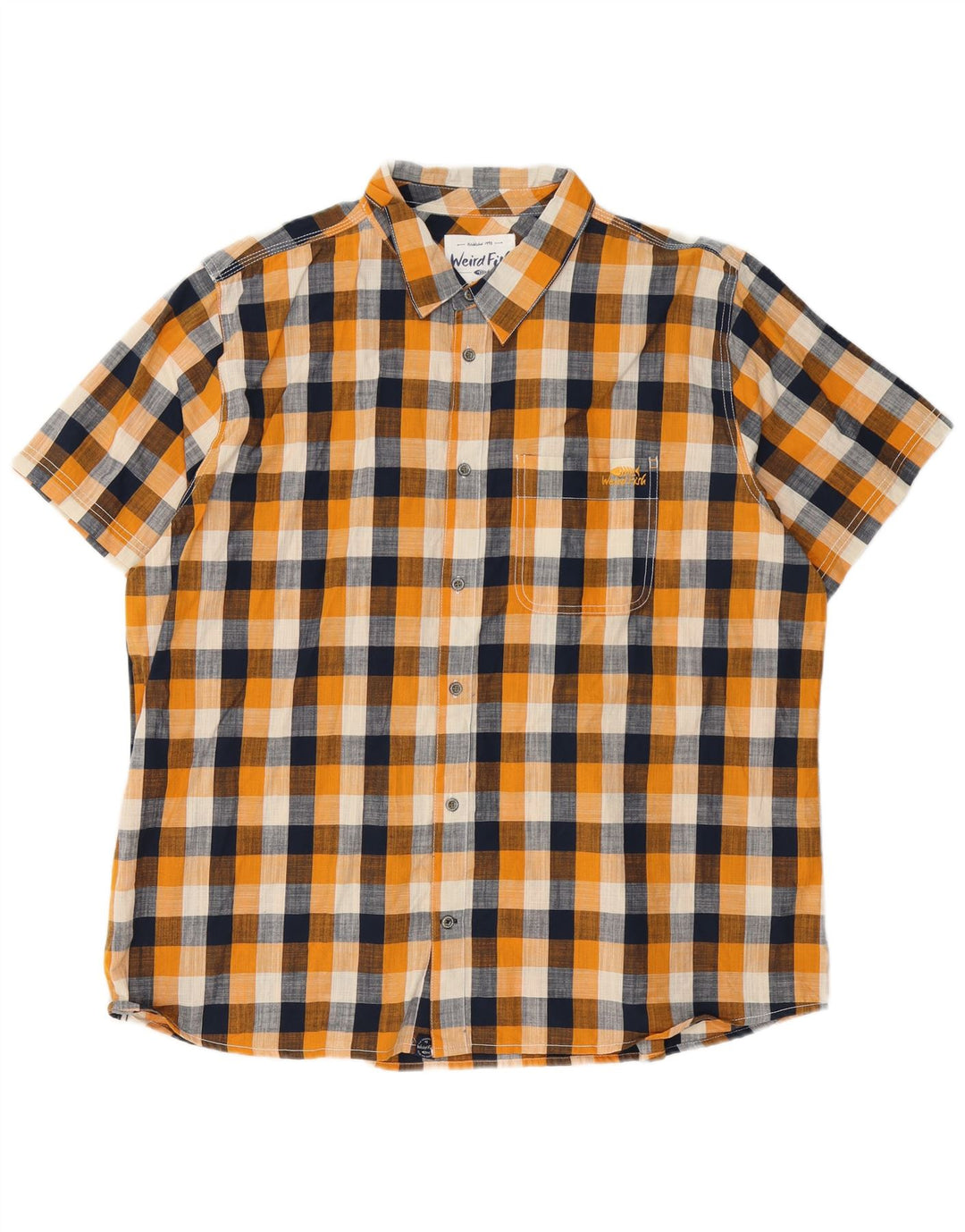 Weird Fish Kortærmet Herreskjorte 2XL Orange Gingham Bomuld