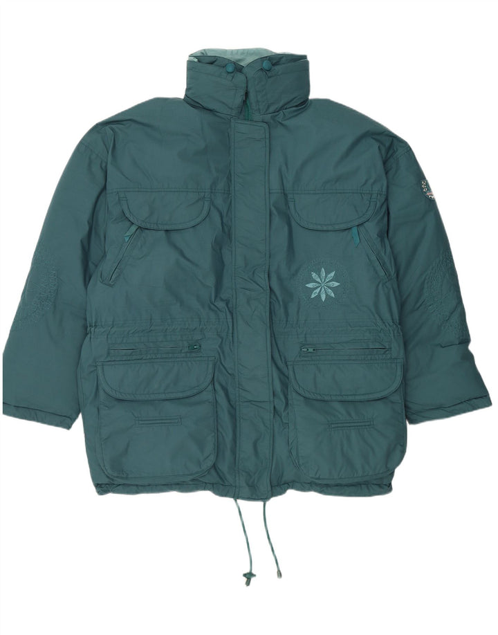 DIADORA Dame Oversized Polstret hættejakke UK 16 Large Blue Floral