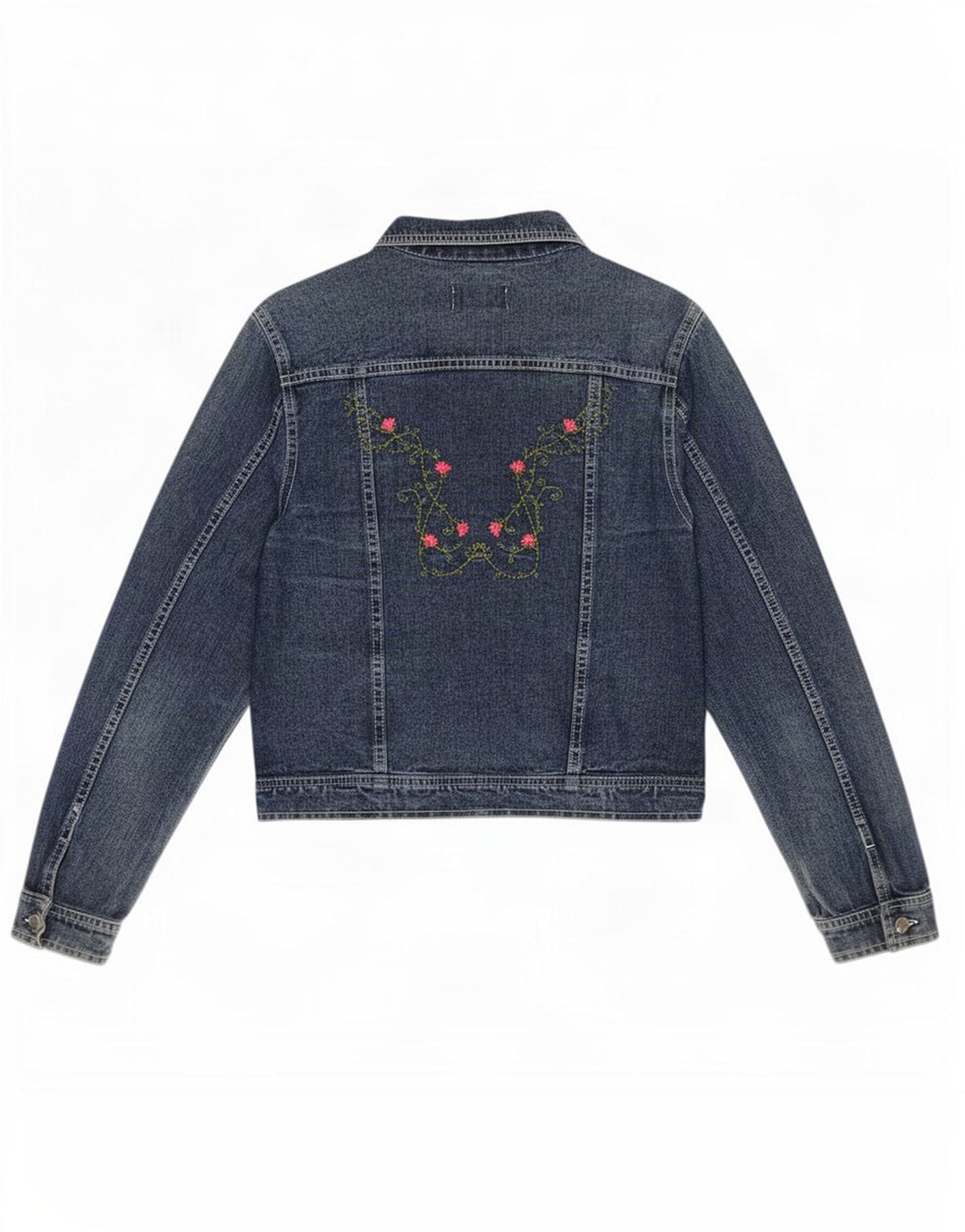 Vintage Dame Denim Jacket UK 14 Large Blue Floral
