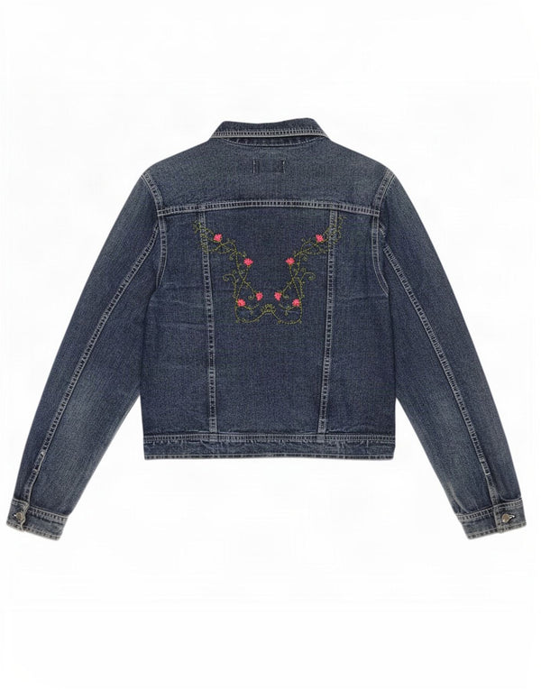Vintage Womens Denim Jacket UK 14 Large Blue Floral
