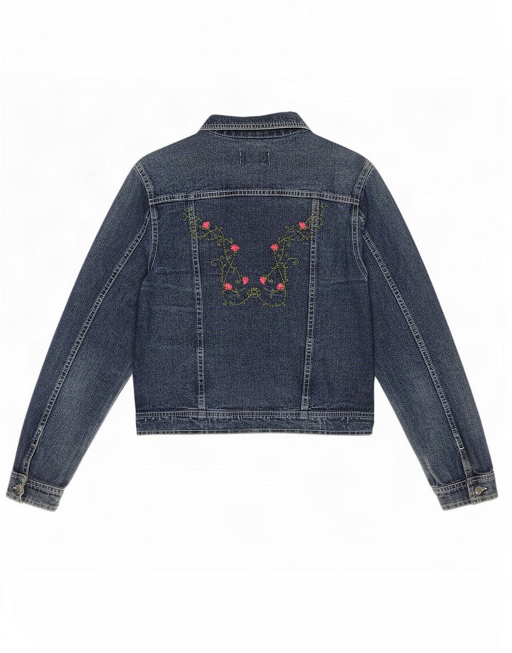 Vintage Dame Denim Jacket UK 14 Large Blue Floral