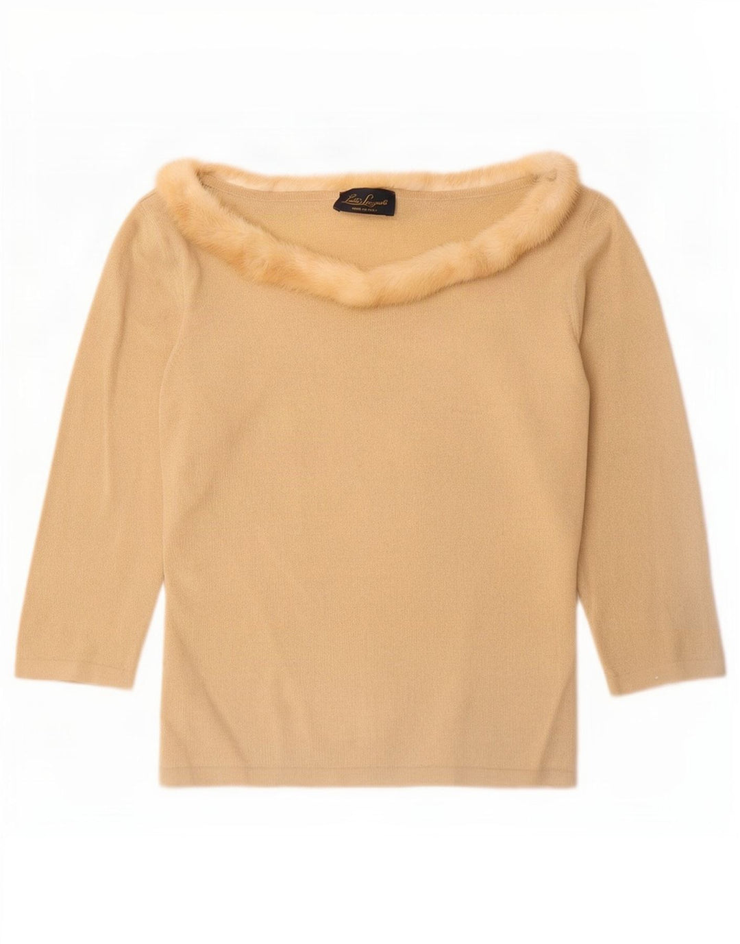 Luisa Spagnoli Dame Top 3/4 ærmer UK 12 Medium Beige Uld