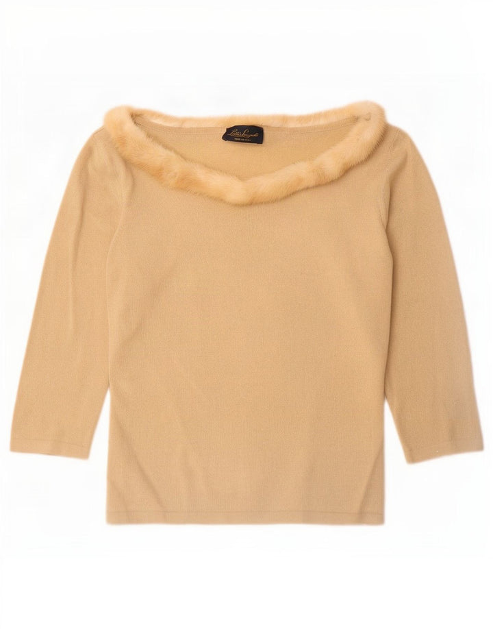 Luisa Spagnoli Dame Top 3/4 ærmer UK 12 Medium Beige Uld