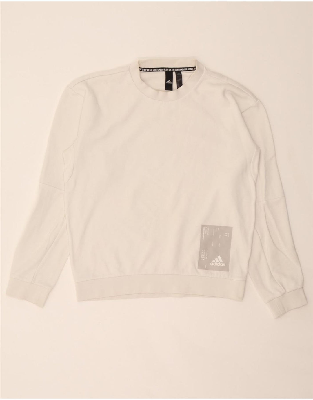 ADIDAS Mens Graphic Sweatshirt Jumper Medium White Cashmere Vintage Adidas and Second-Hand Adidas from Messina Hembry 