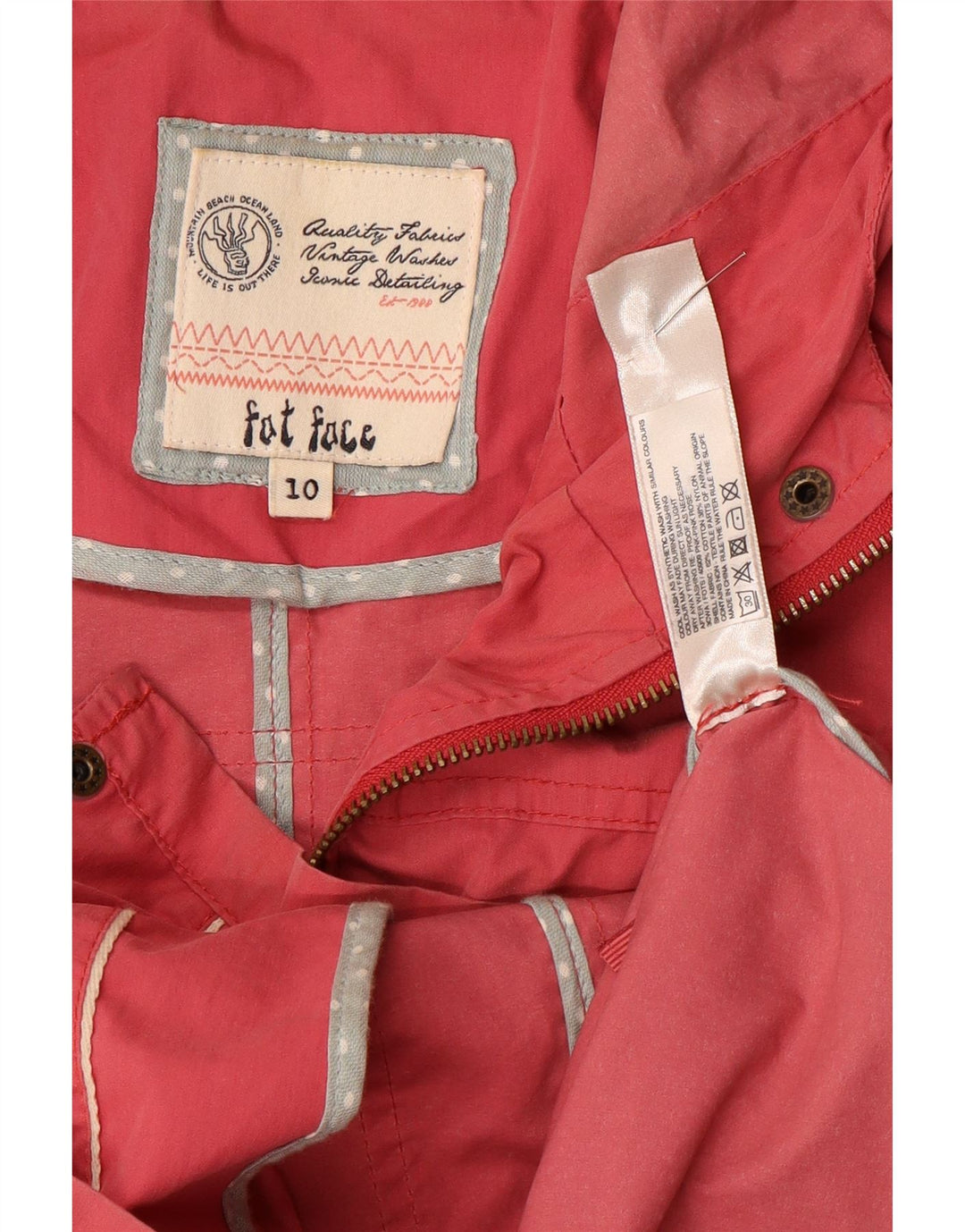 Fat Face Dame Hætte Duffle Jacket UK 10 Small Pink Bomuld