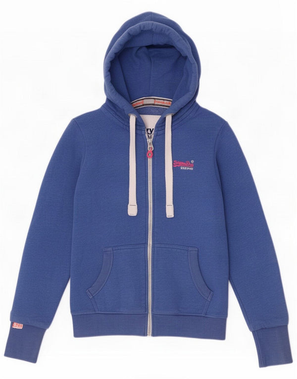 Superdry hættetrøje til kvinder med lynlås UK 14 Large Blue Cotton