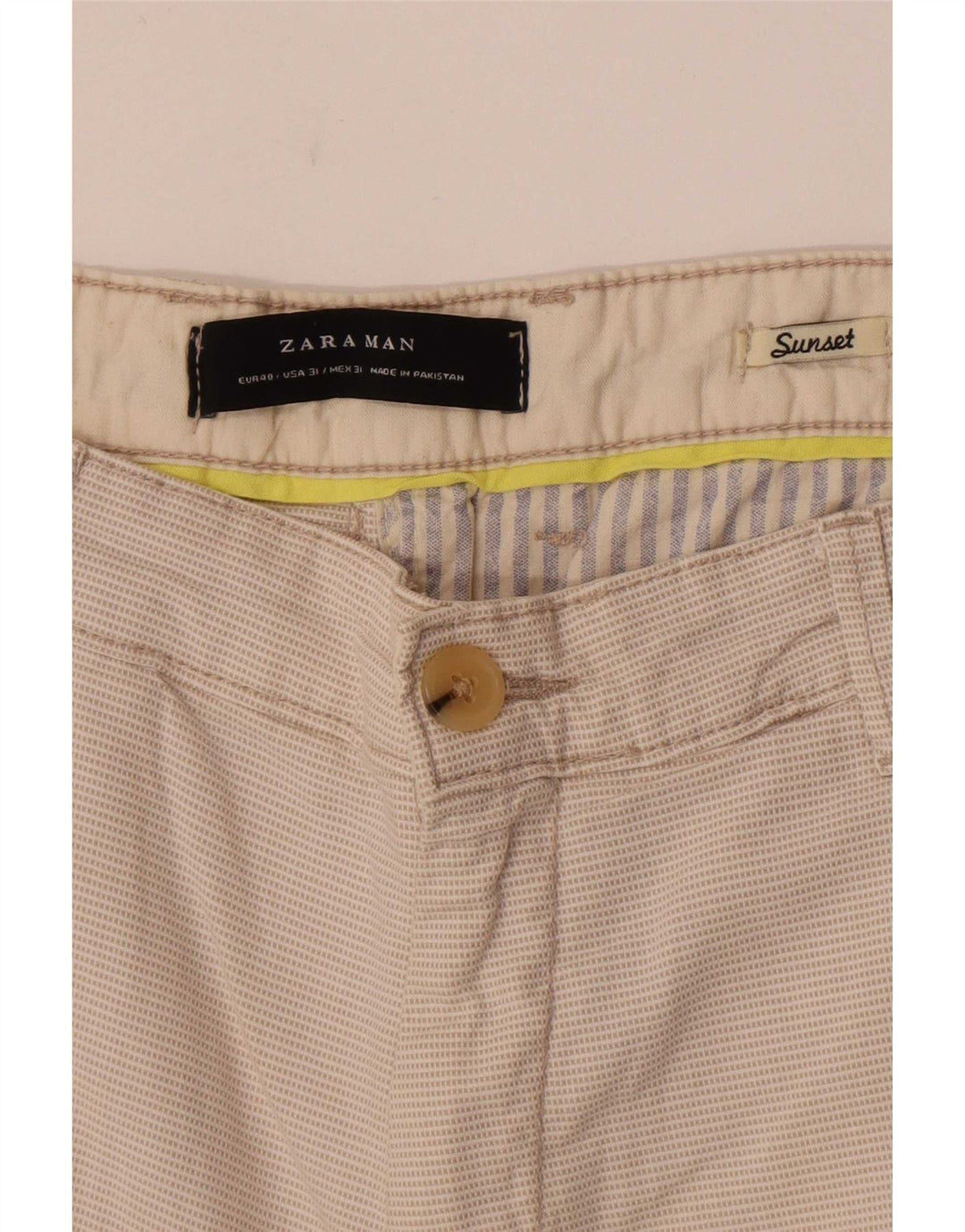 Zara Herre Sunset Chino Shorts EU 40 Medium W31 Off White Check