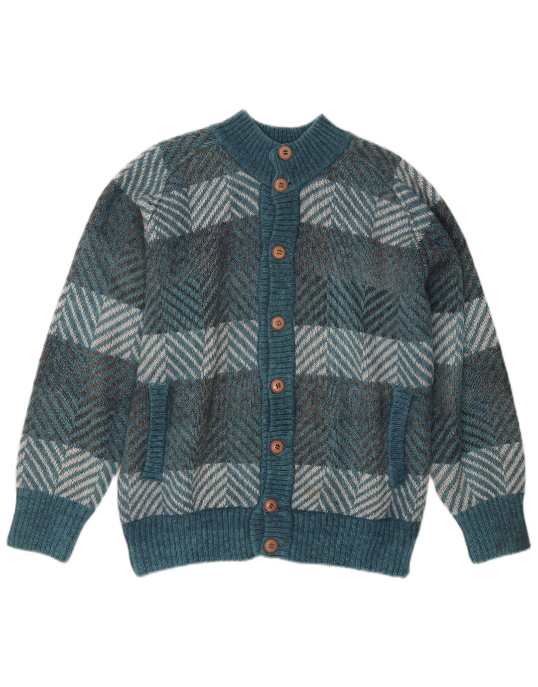 Vintage herre cardigan sweater stor blå Chevron