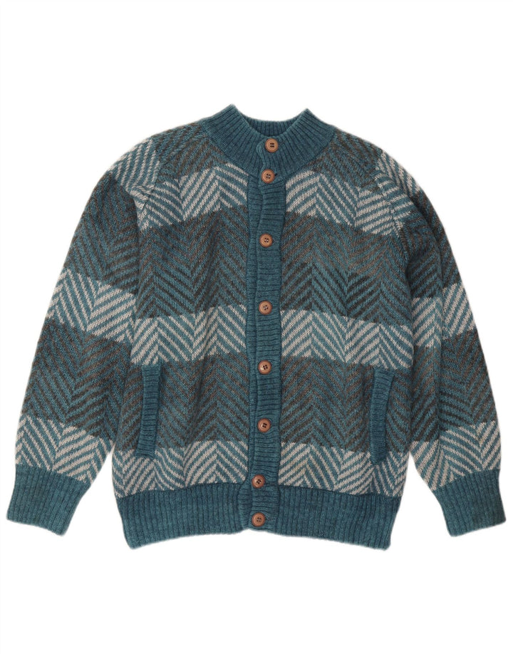 Vintage herre cardigan sweater stor blå Chevron